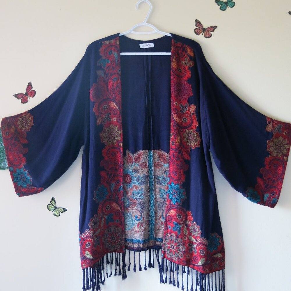 Time For Me Viscose Bohemian Floral Cardigan Kimono Top Size 2X( Fits Size S/M) - Picture 2 of 14